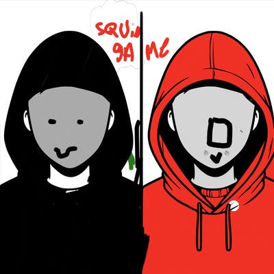 a person with a hoodie and no face, the drawing is split in 2
