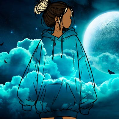 realistic girl with a oversized sweatshirt on and a bun
