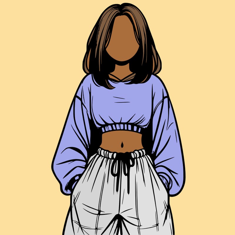 realistic girl faceless with baggy pants and a crop top