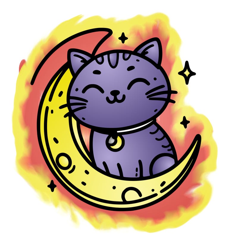 smiling cat with moon collor