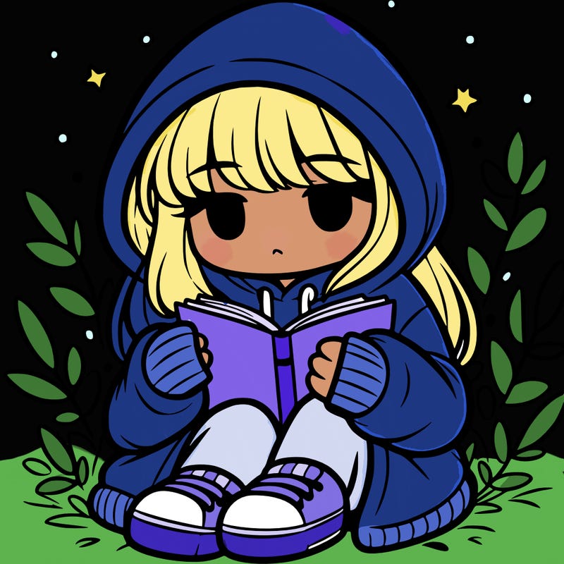 girl in oversized hoodie reading a book