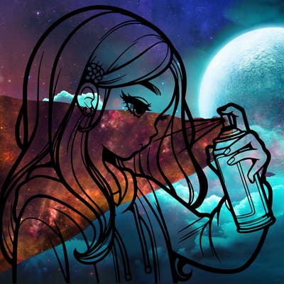 a realistic girl spray painting