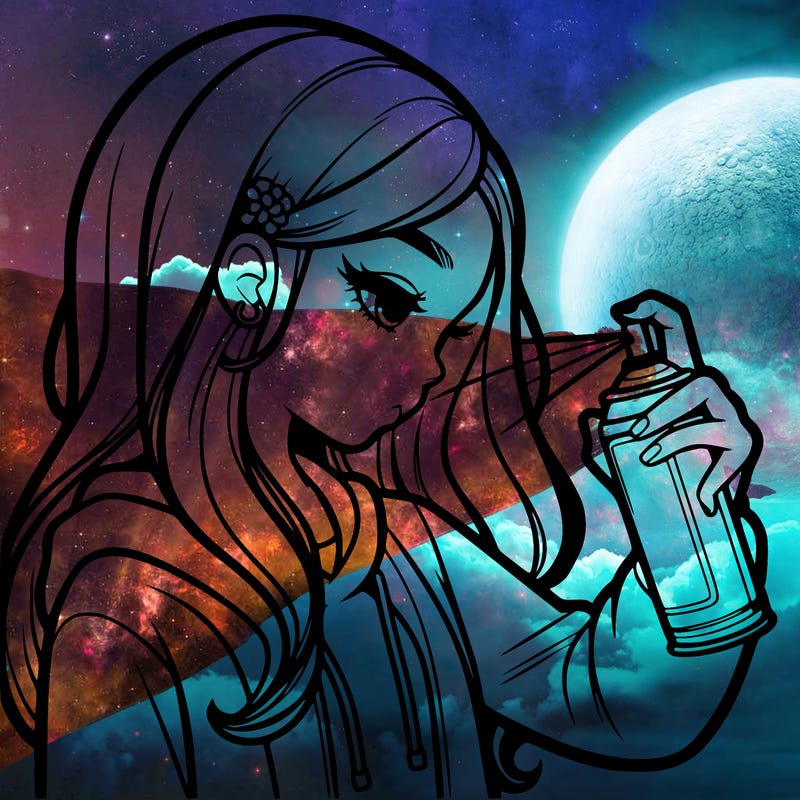 a realistic girl spray painting