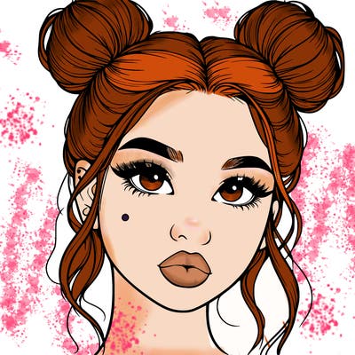 realistic girl with two buns on her hair and lips