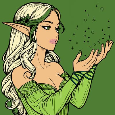 realistic elf girl doing magic