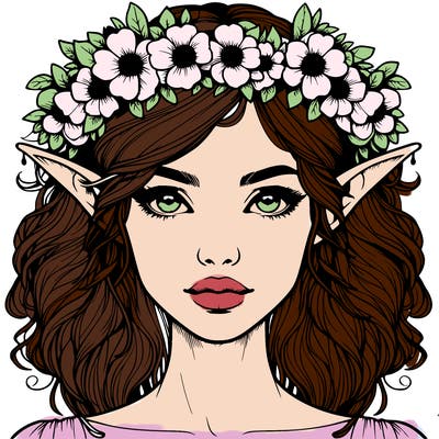 realistic female elf with flower crown