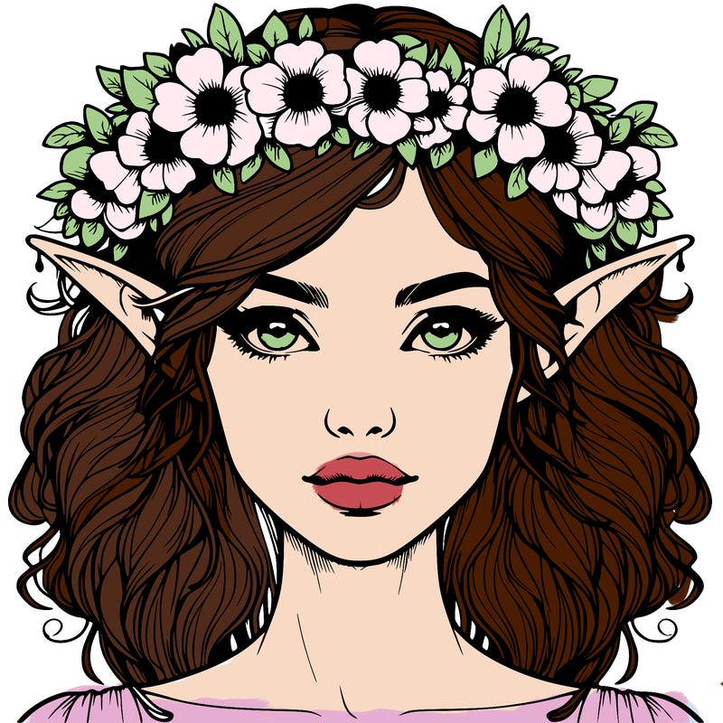 realistic female elf with flower crown