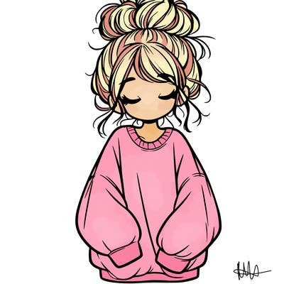 girl with baggy sweatshirt and messy bun