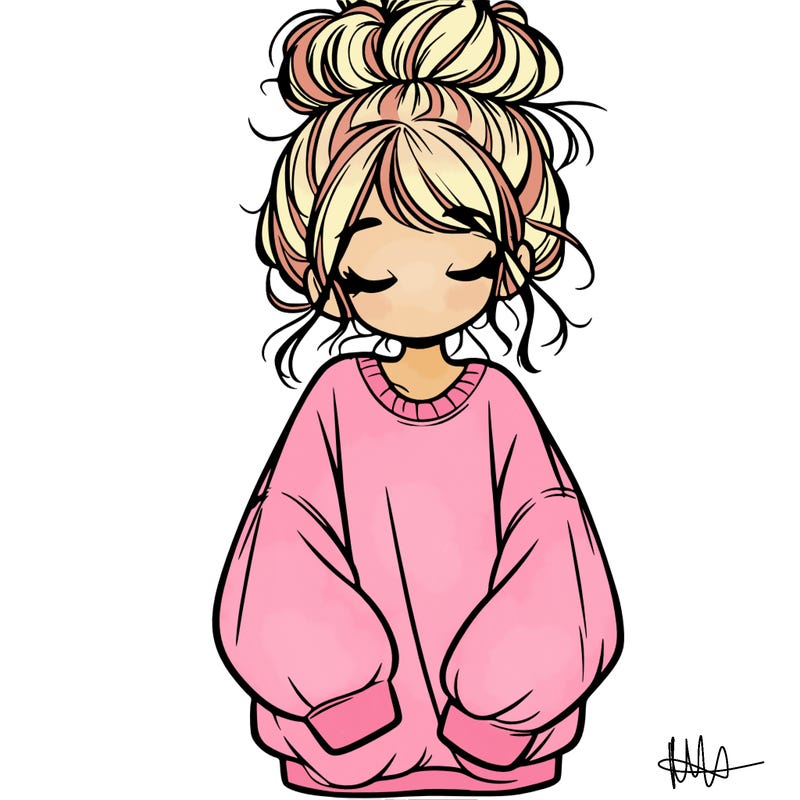 girl with baggy sweatshirt and messy bun