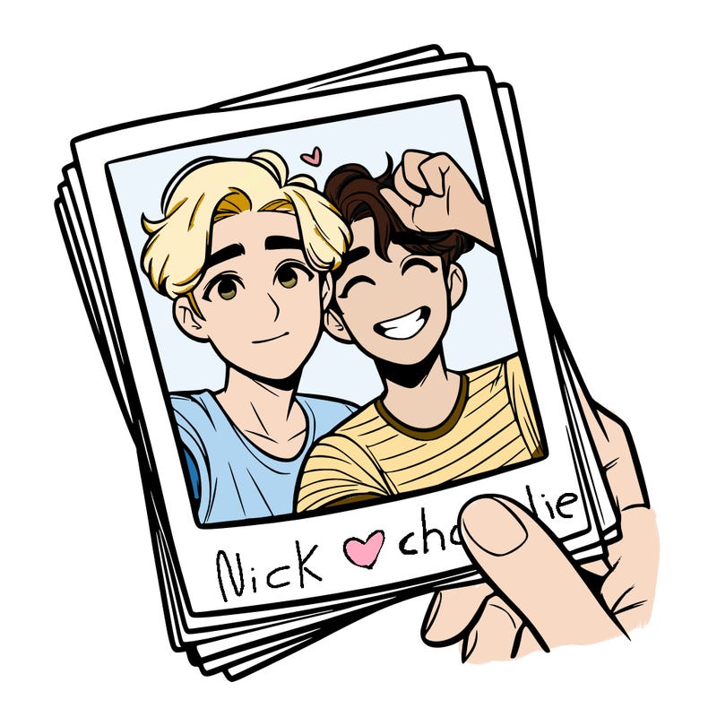 realistic, best friends taking a polaroid picture