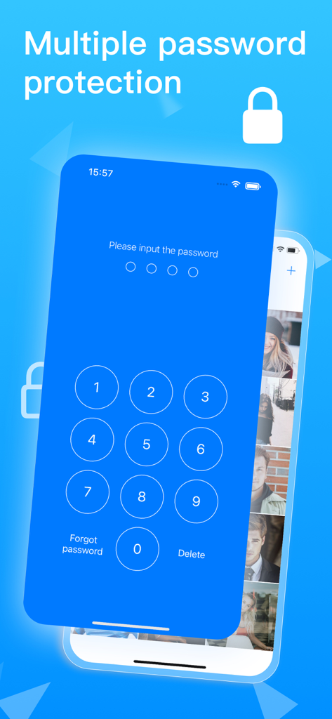 SPV app numeric password keypad protecting a private photo gallery