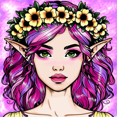 realistic female elf with flower crown