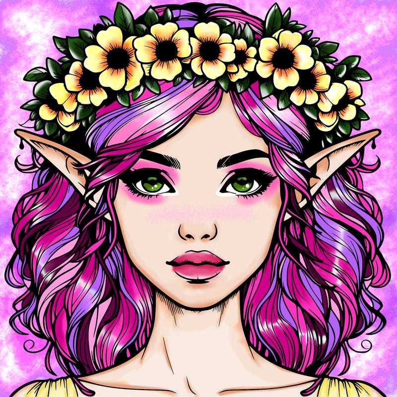 realistic female elf with flower crown
