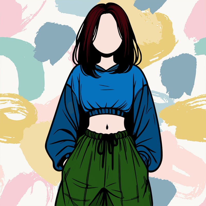 realistic girl faceless with baggy pants and a crop top