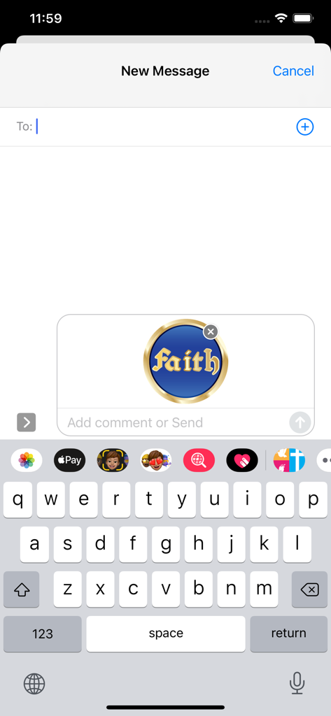 Una pegatina de fe cristiana dentro de la interfaz de chat de iMessage de un iPhone