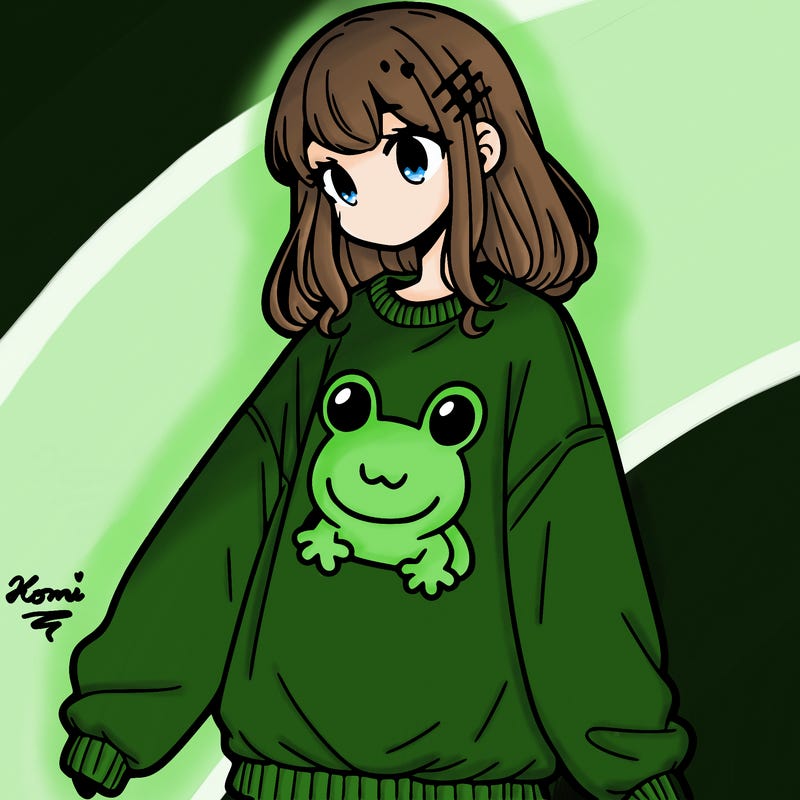 girl wearing frogging sweatshirt