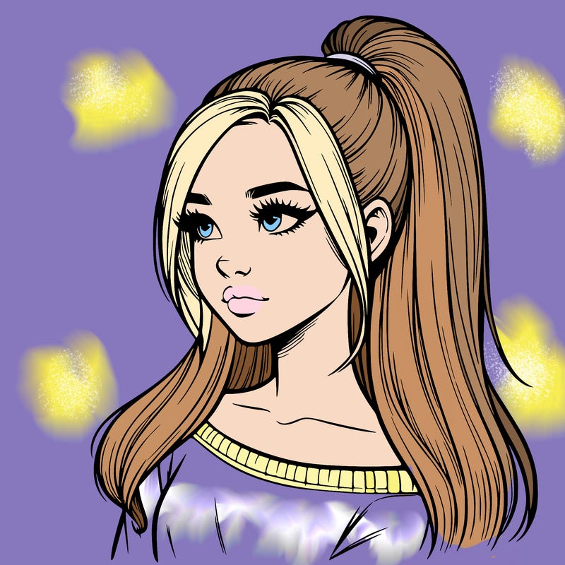 realistic girl with a high ponytail