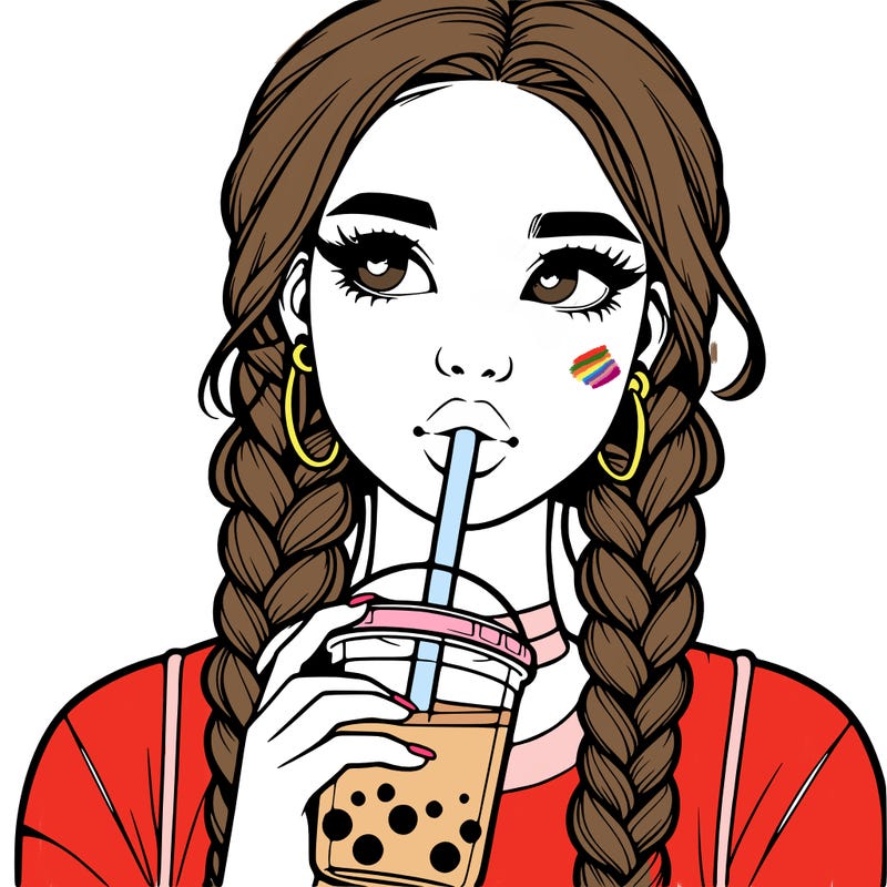 realistic girl with braided hair drinking boba