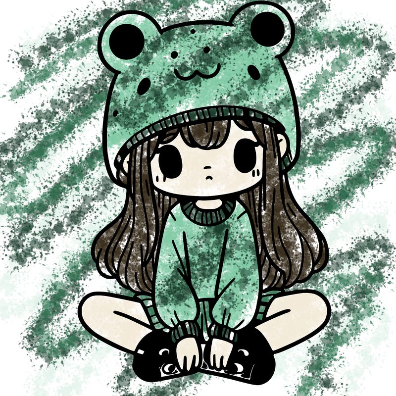 a girl wearing a frog hat and some frog socks