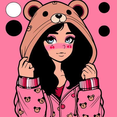 realistic girl in a animal pjs hoodie