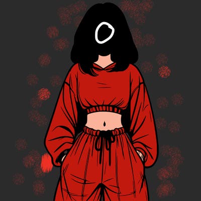 realistic girl faceless with baggy pants and a crop top