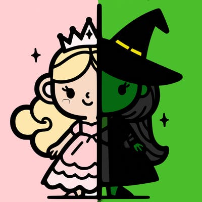 detailed split of a princess and a witch