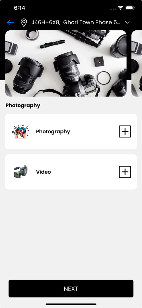 Capture Pro App - Capture Proアプリのインターフェース、写真およびビデオサービス選択が表示されています