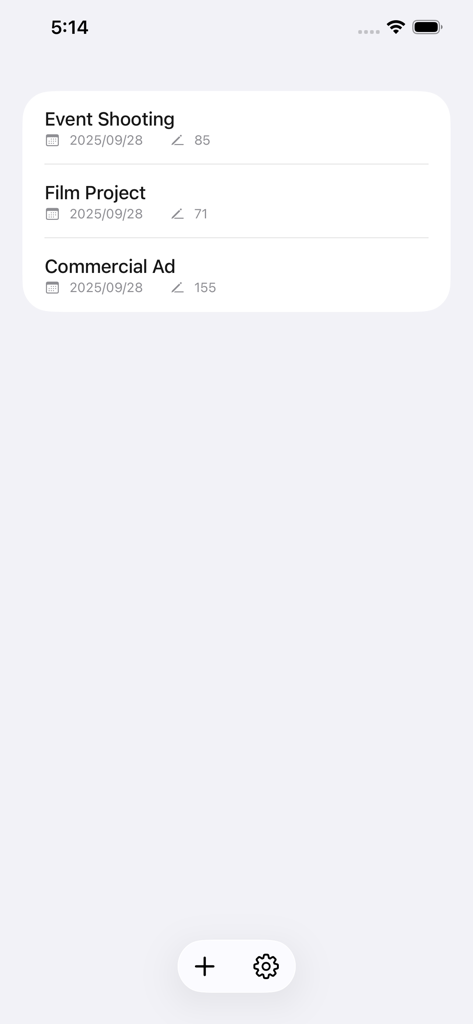 Timecode Marker - A list of film and video projects in the Timecode Marker app interface