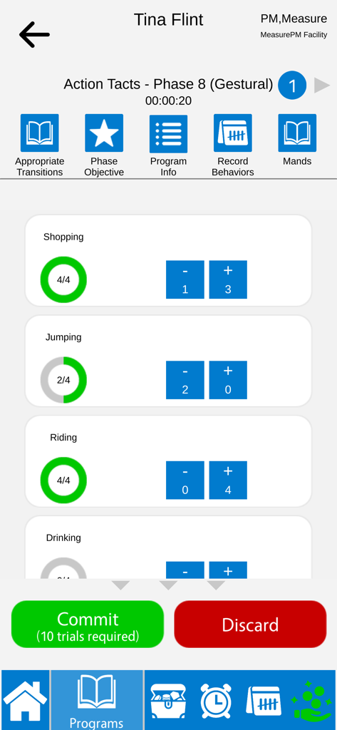 Interfaz de la aplicación móvil MeasurePM para la recopilación de datos clínicos y el seguimiento del progreso del estudiante durante las sesiones de terapia ABA.