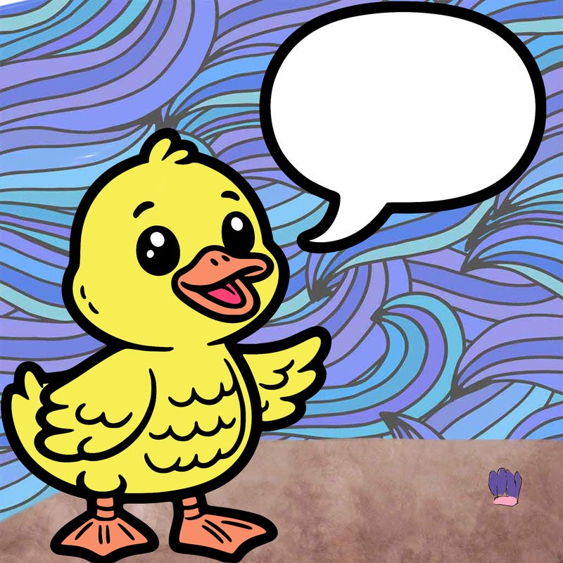 a duck with a word bubble
