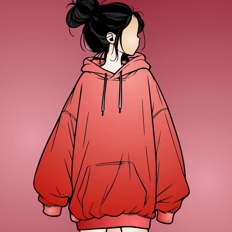 realistic girl with a oversized sweatshirt on and a bun
