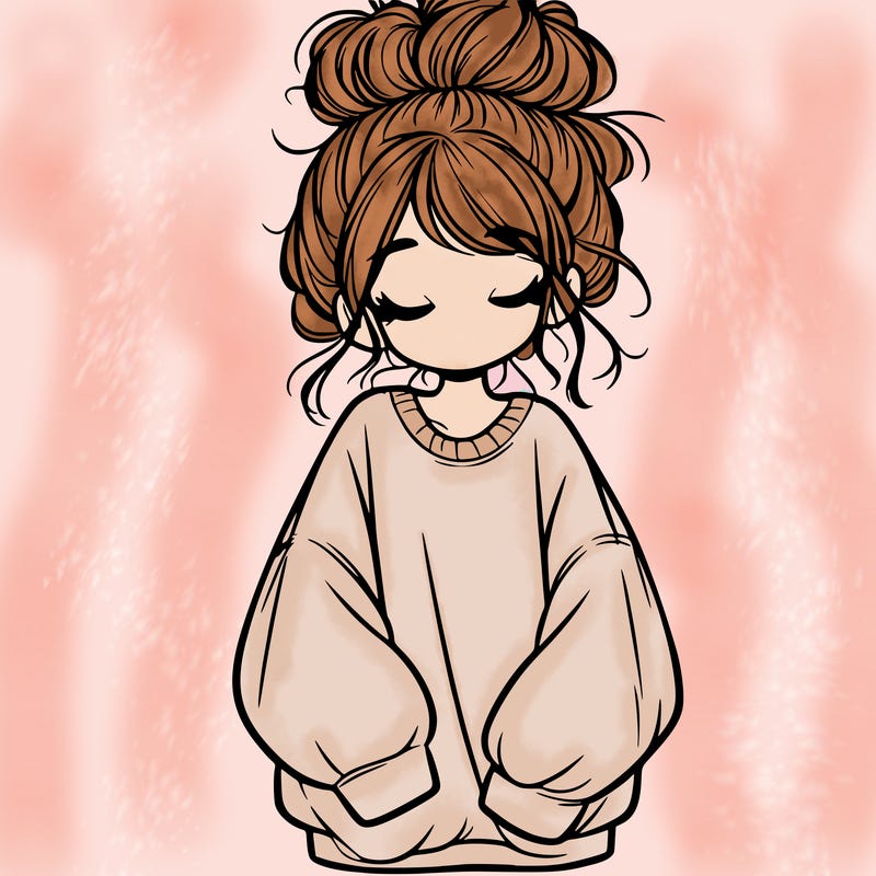 girl with baggy sweatshirt and messy bun