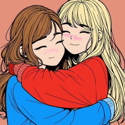 realistic two girls hugging