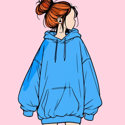 realistic girl with a oversized sweatshirt on and a bun