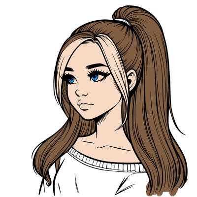 realistic girl with a high ponytail