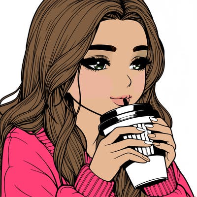 realistic girl drinking coffee