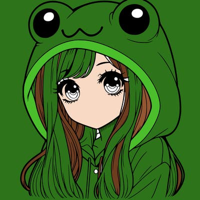 a pretty girl wearing a frog hoodie portrait with long hair