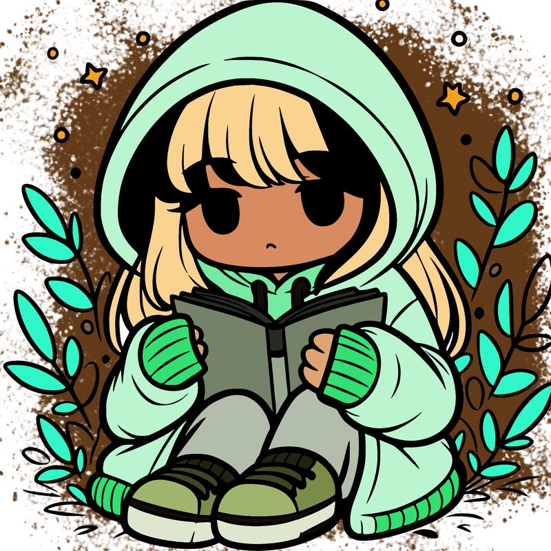 girl in oversized hoodie reading a book