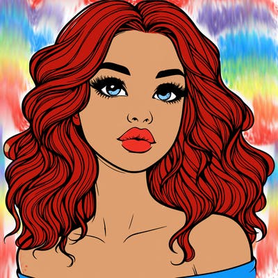 realistic girl with wavy hair and lips