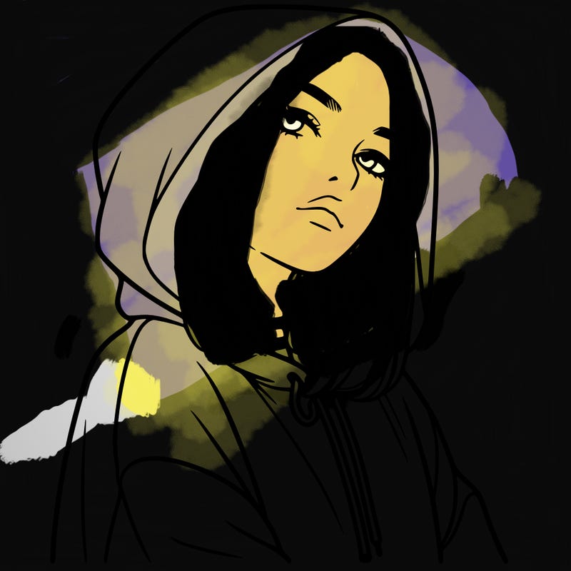 a realistic girl in a hoodie