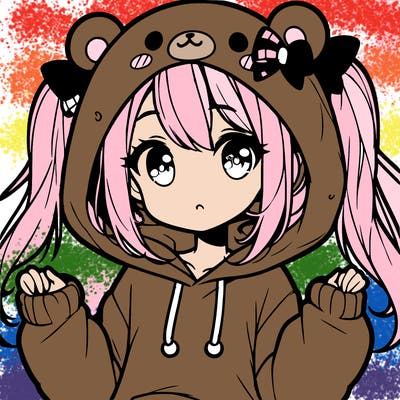 cute anime girl with ponytails and a cute bear hoodie