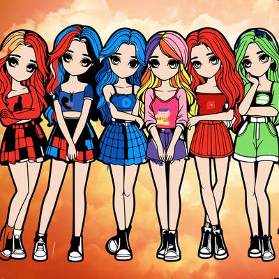 a group of girls realistic