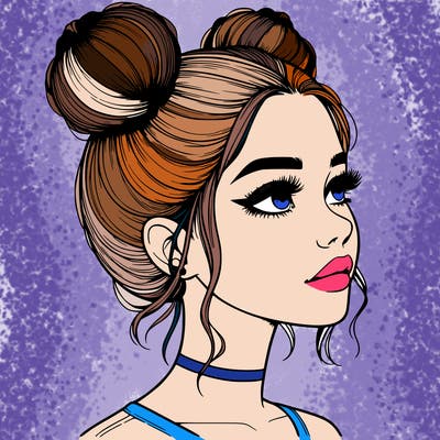 realistic girl with buns on the top of her head