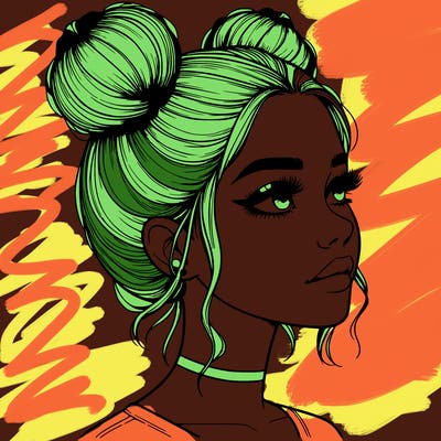 realistic girl with buns on the top of her head