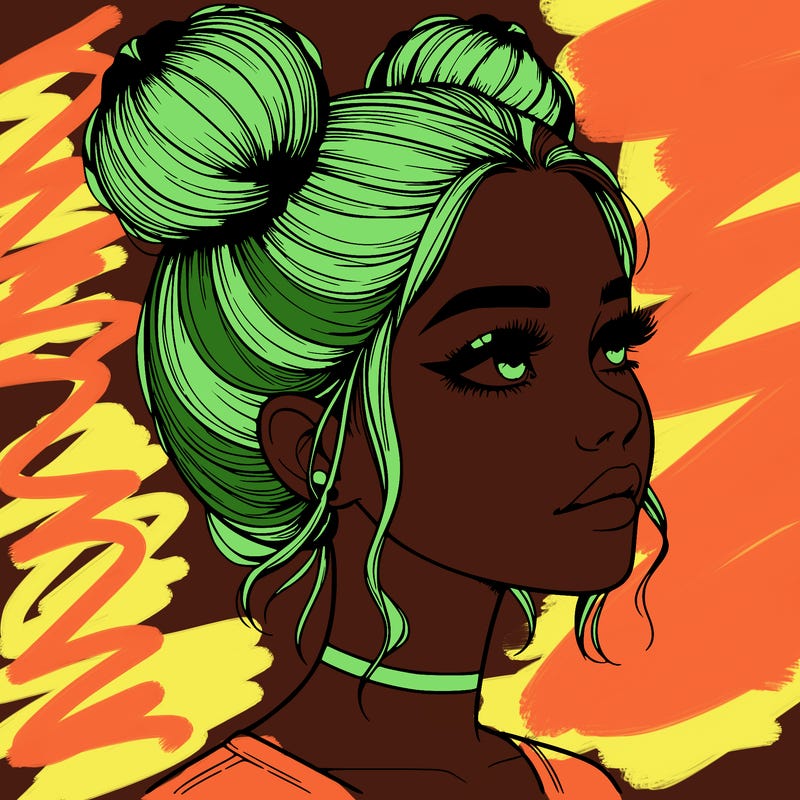 realistic girl with buns on the top of her head