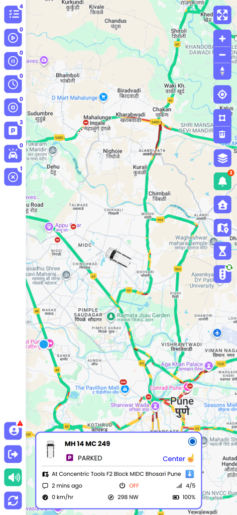 GPS India - Real-time GPS tracking of a vehicle in India on a mobile map