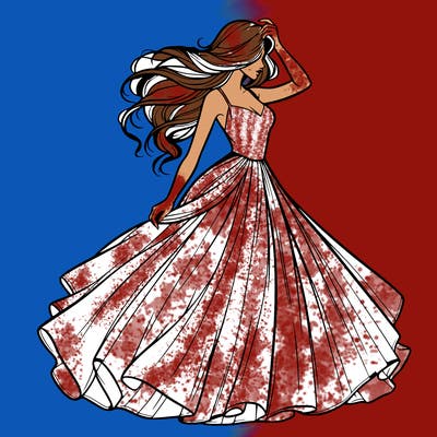 realistic woman with dress flowing in the wind