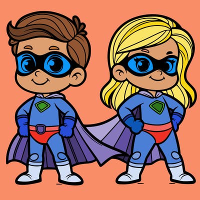 2 superheroes one is a boy of 5 and one is a girl 3 years