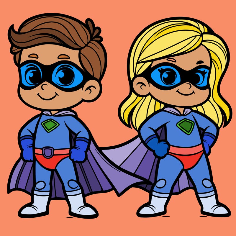 2 superheroes one is a boy of 5 and one is a girl 3 years
