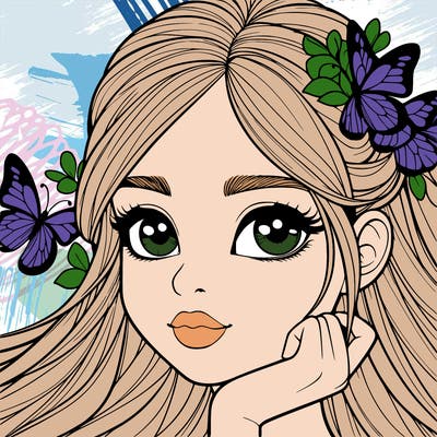 a  realistic girl with butterflys